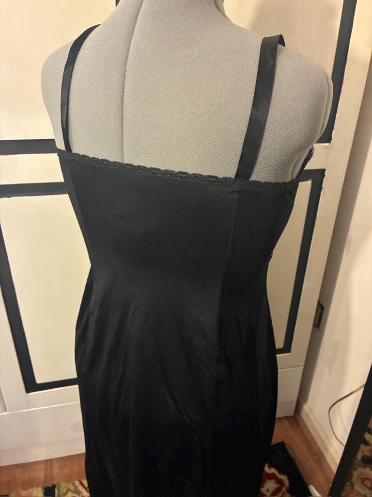 Vintage Black Full Slip with Lace Trim