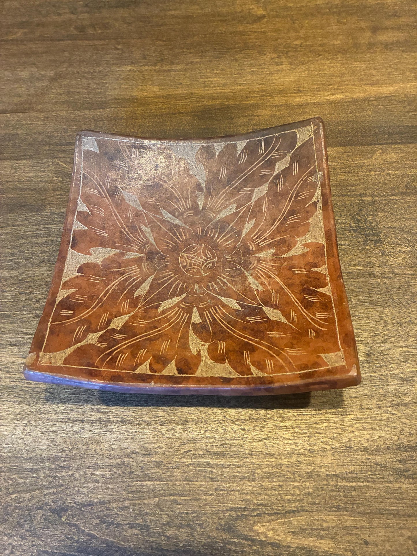Ceramic Wood-Look Trinket Tray