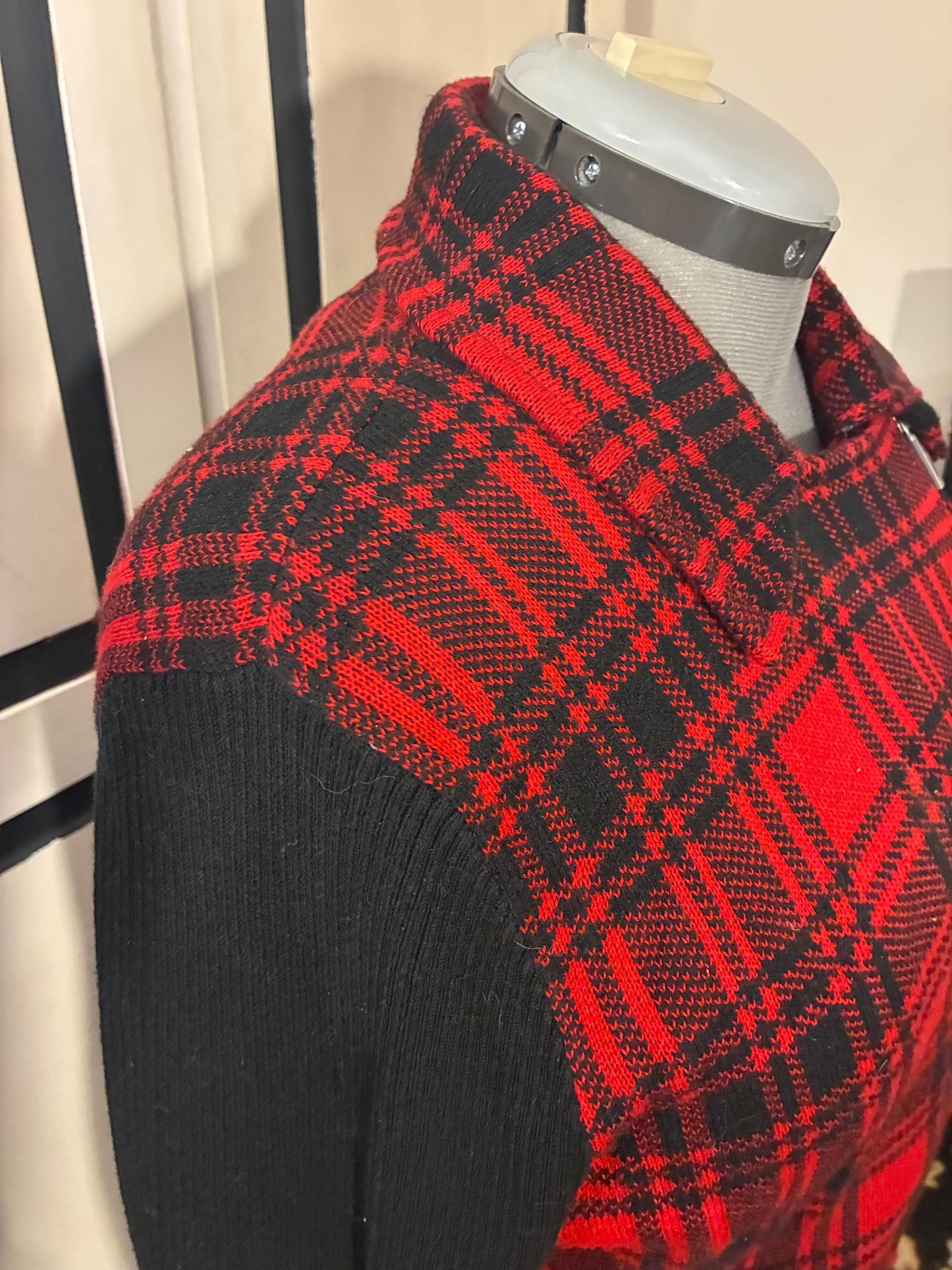 Vintage Plaid Moto Sweater Jacket