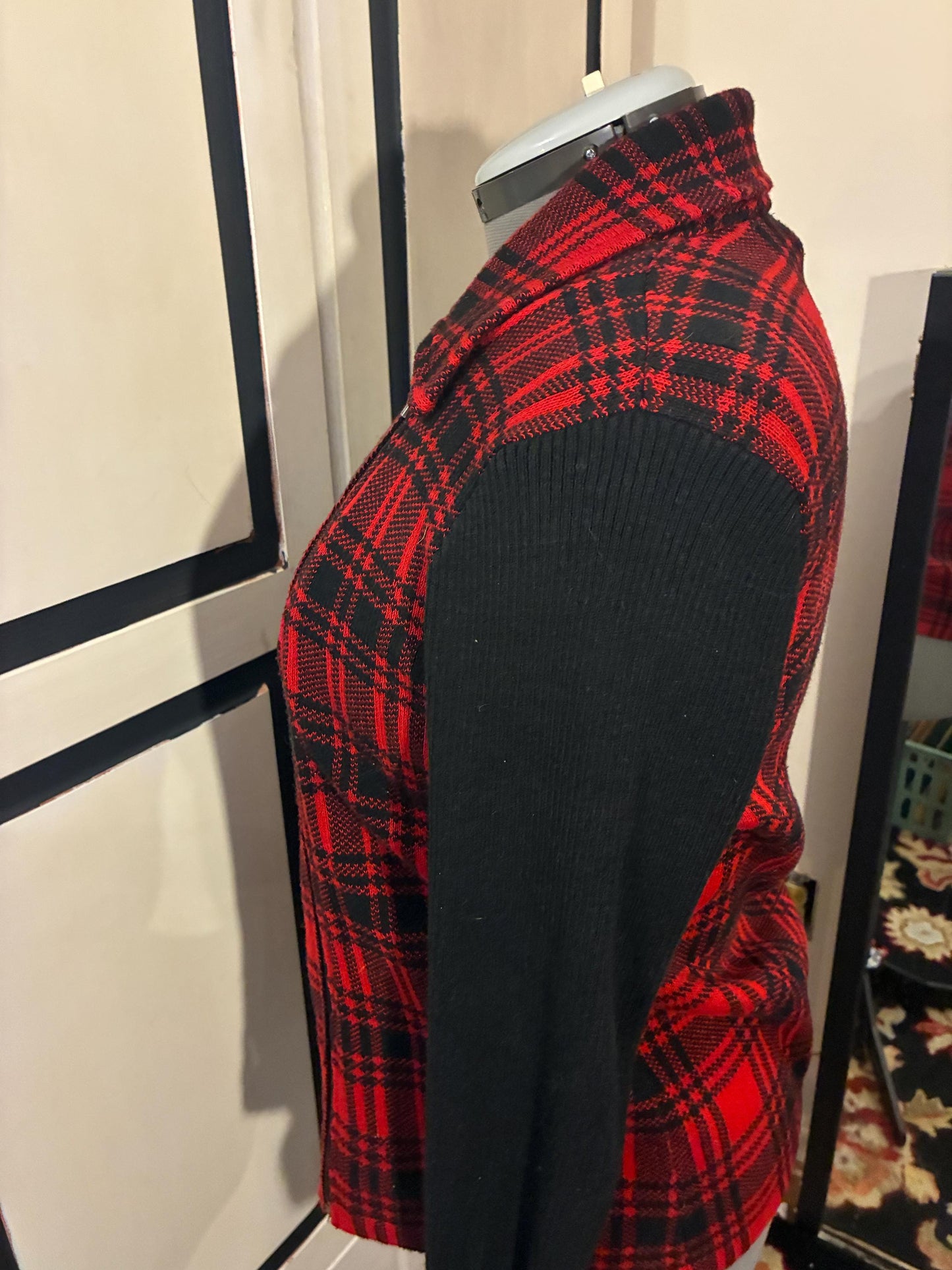 Vintage Plaid Moto Sweater Jacket