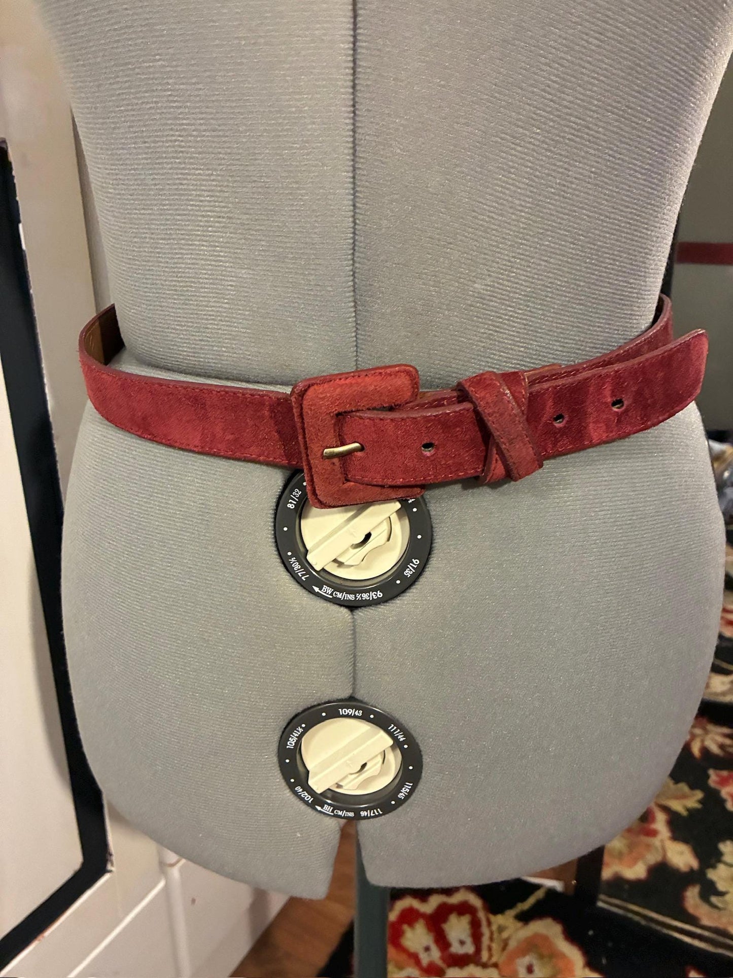 Vintage Suede Leather Belt (Dusty Red)