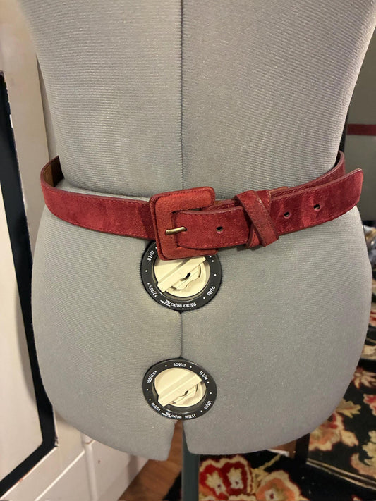 Vintage Suede Leather Belt (Dusty Red)