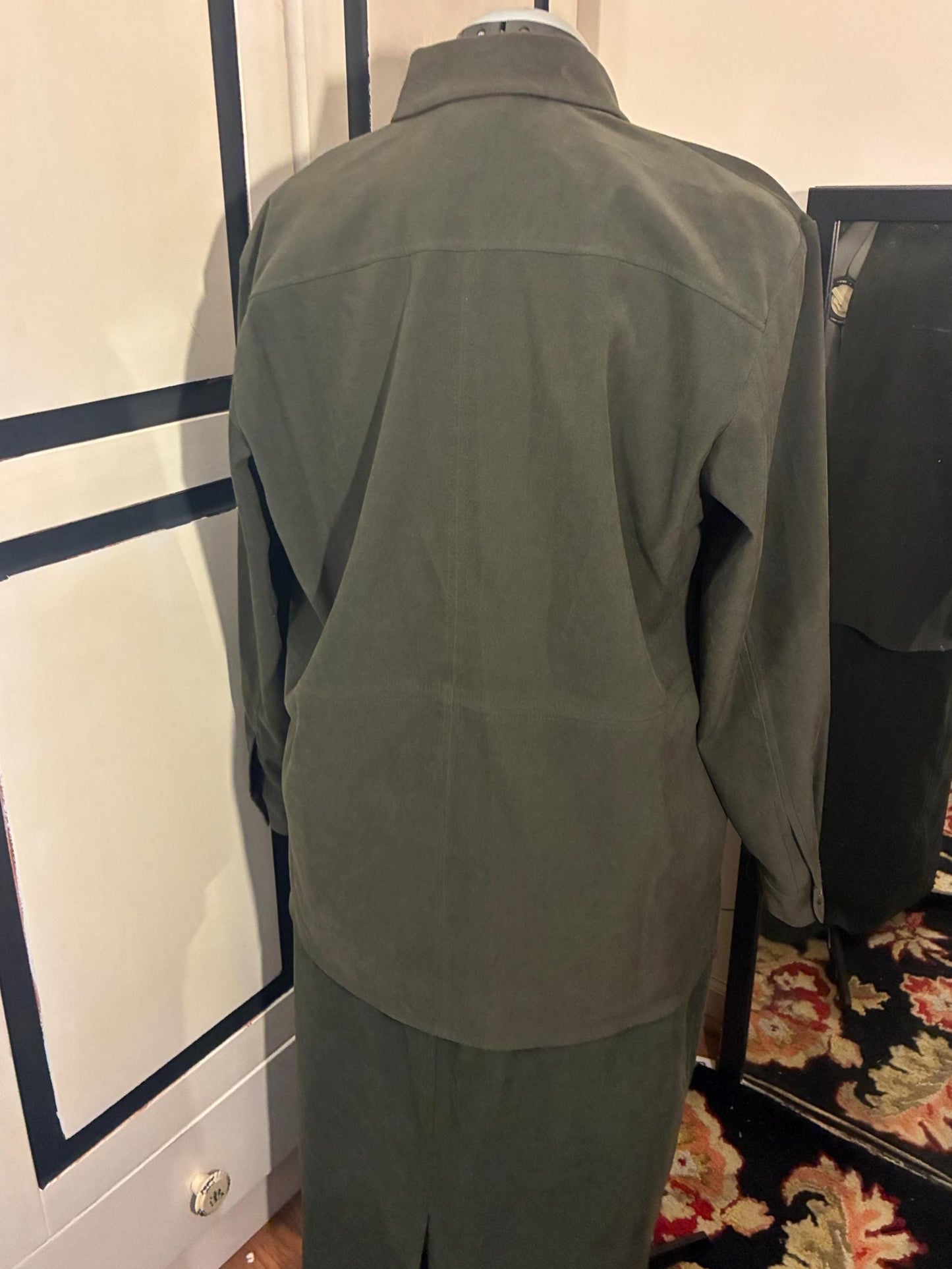 Vintage Stretch Faux Suede Skirt Suit