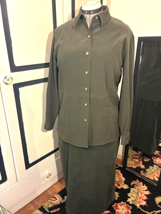 Vintage Stretch Faux Suede Skirt Suit