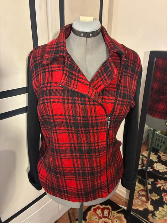 Vintage Plaid Moto Sweater Jacket