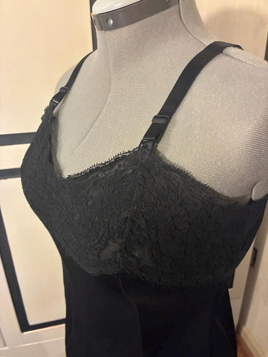 Vintage Black Full Slip with Lace Trim