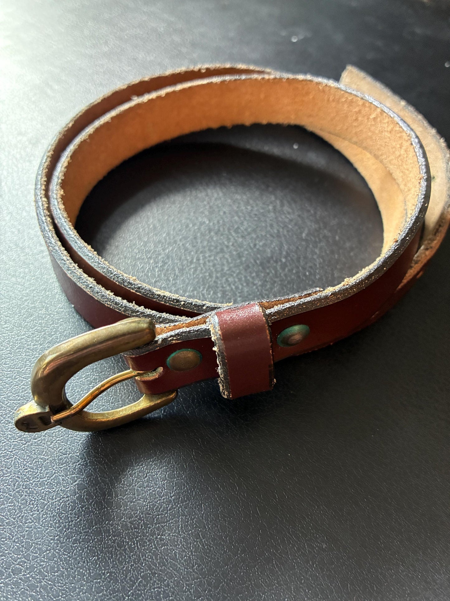 Vintage Brown Leather Belt (Gold Buckle)