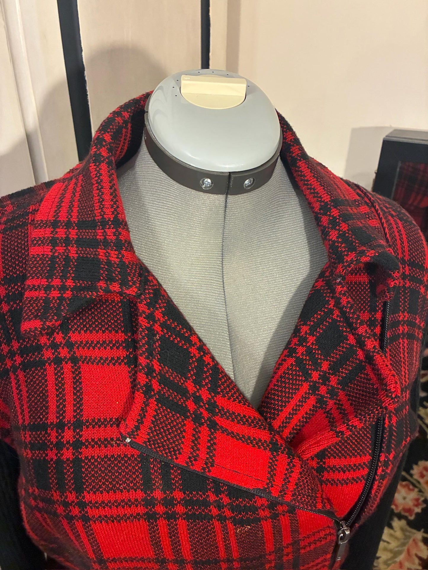 Vintage Plaid Moto Sweater Jacket