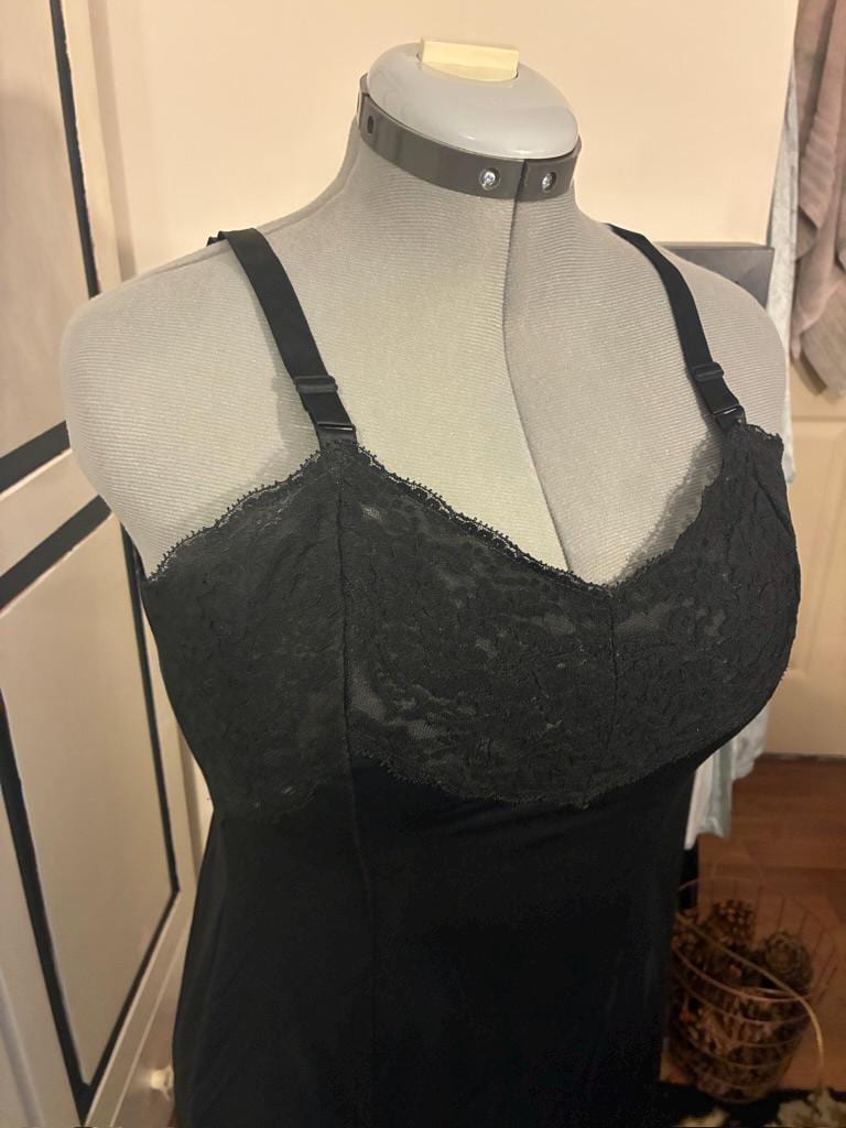Vintage Black Full Slip with Lace Trim