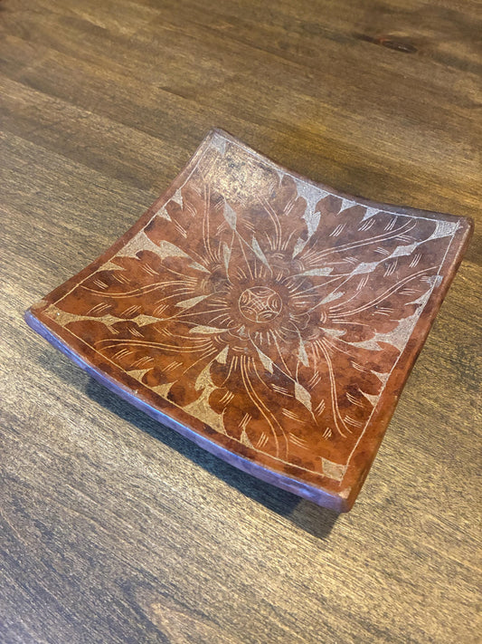 Ceramic Wood-Look Trinket Tray
