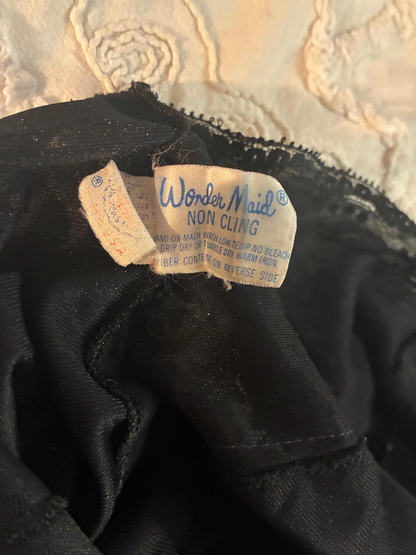 Vintage Black Full Slip with Lace Trim