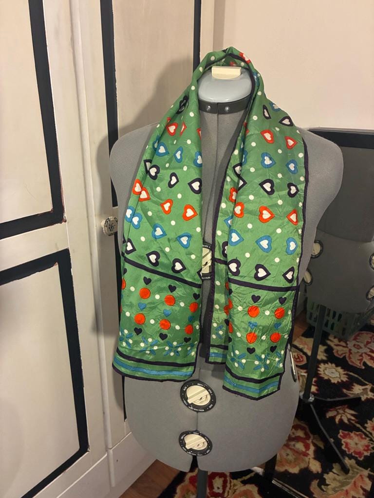 Vintage Silk Scarf (Hearts/Polka Dots)