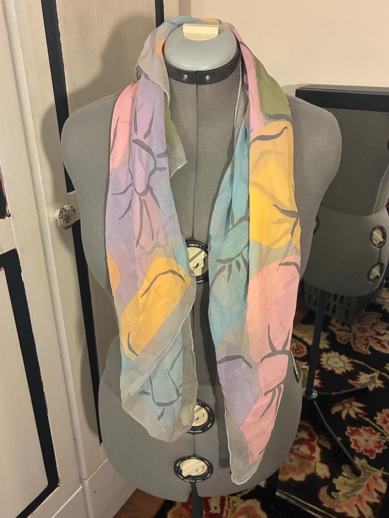 Vintage Silk Scarf (Pastel Bows)