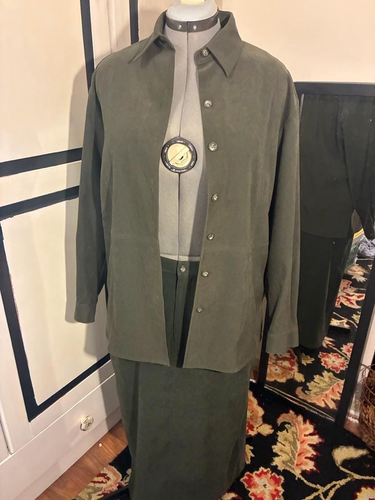 Vintage Stretch Faux Suede Skirt Suit