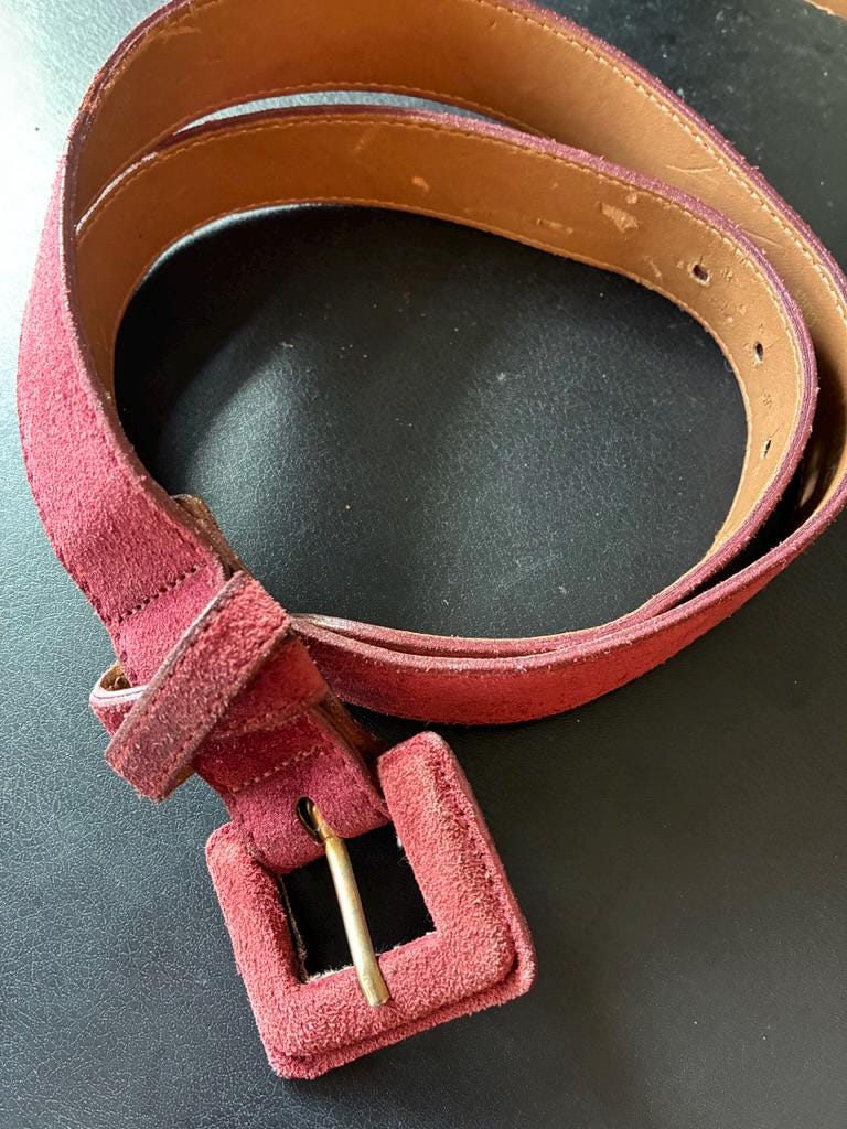Vintage Suede Leather Belt (Dusty Red)