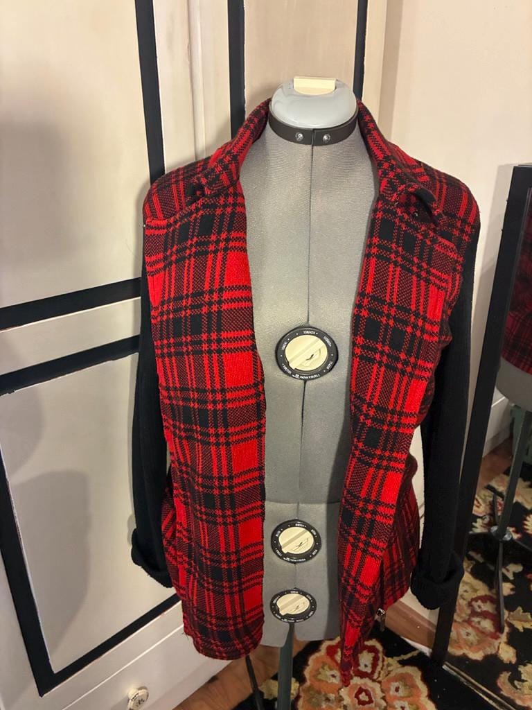 Vintage Plaid Moto Sweater Jacket