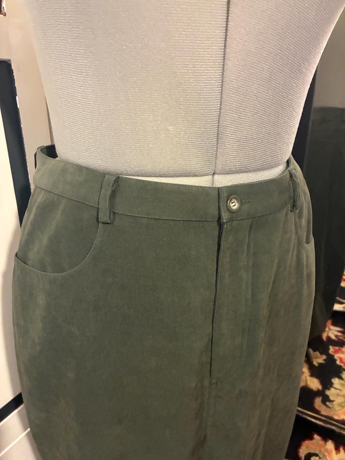 Vintage Stretch Faux Suede Skirt Suit